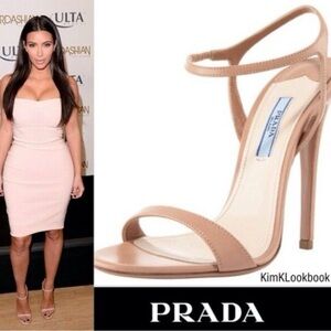 Prada ankle strap sandal heels Nude